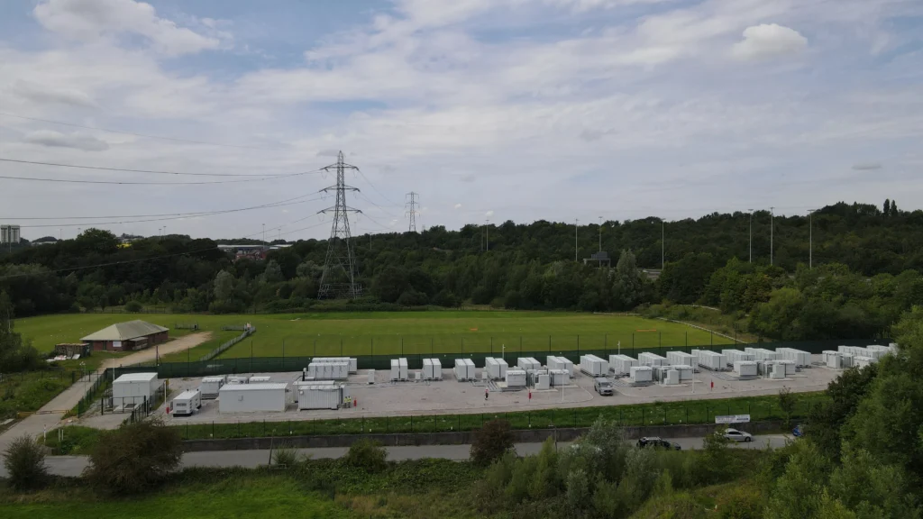 An aerial view of the Welkin Mill battery storage site in Stockport